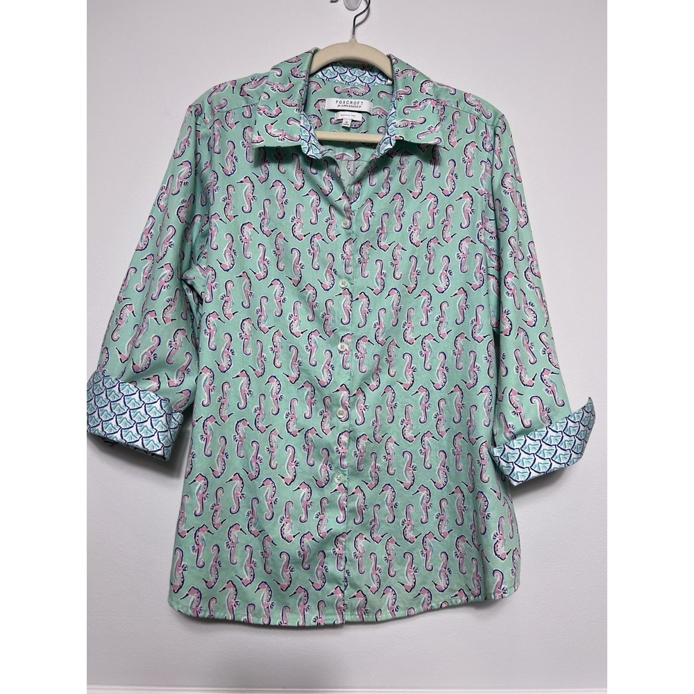 FOXCROFT Appleseed's SEAHORSE Wrinkle Free (12) Shirt-Coastal-Nautical-Preppy